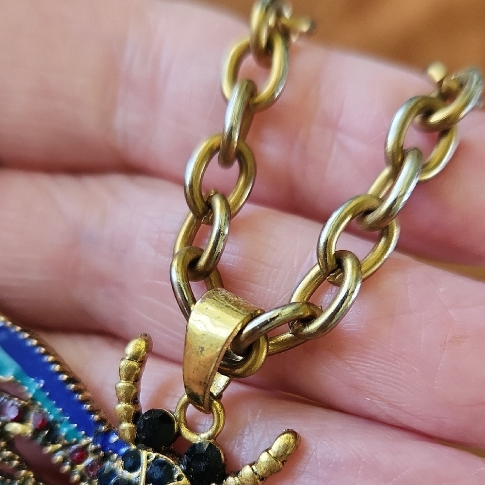 Gold and Blue Dragonfly Necklace - Picture 8 of 13
